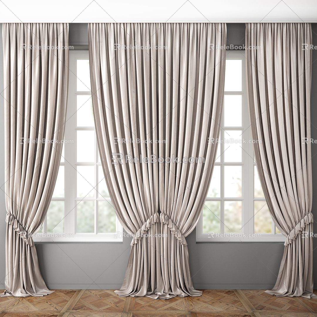 French Curtain Cloth Curtain Draw Curtain 3d model