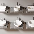 Various Shaped Modern Bathroom Sinks On Marble Wall Mounted Shelves 3d model
