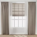 Modern Beige Linen Curtains with Sheer Voile and Roman Blinds for Window Interior