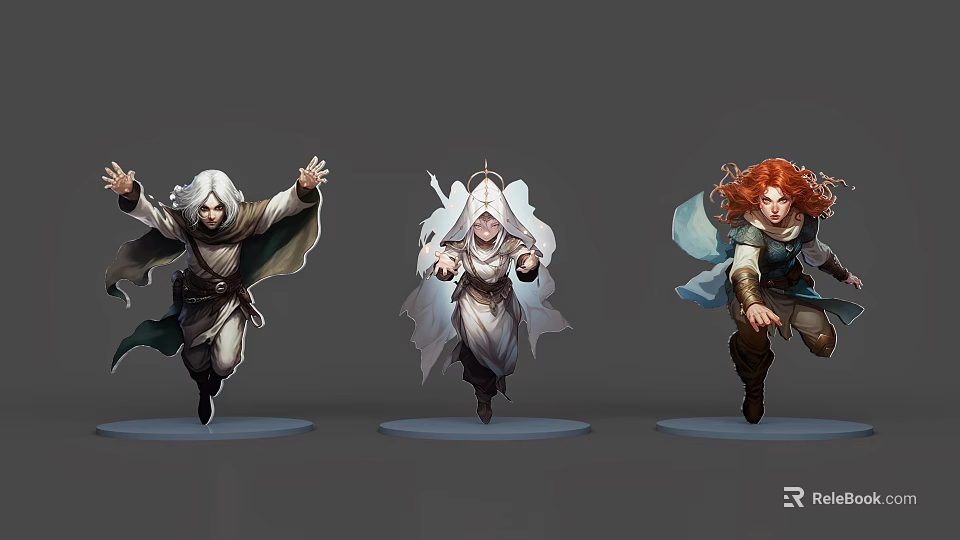 Game Movie Characters With Hooded Cloak Halo Wings Red Hair Cape And Dynamic Poses 3d model 