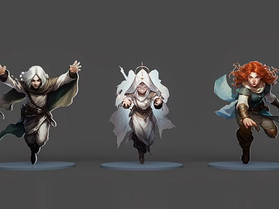 Game Movie Characters With Hooded Cloak Halo Wings Red Hair Cape And Dynamic Poses 3d model