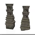 Ancient Stone Architectural Towers With Weathered Surface And Multi Tiered Arched Decorations