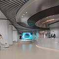 Modern Luxury Sales Office Interior With Streamlined Metal Ceiling And Large Panoramic City View