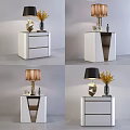 White Modern Nightstand With Stylish Lamps Vase And Yellow Flowers Decor