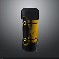 Modern Industrial Black And Yellow Cylinder Mechanical Component With Rustic Details