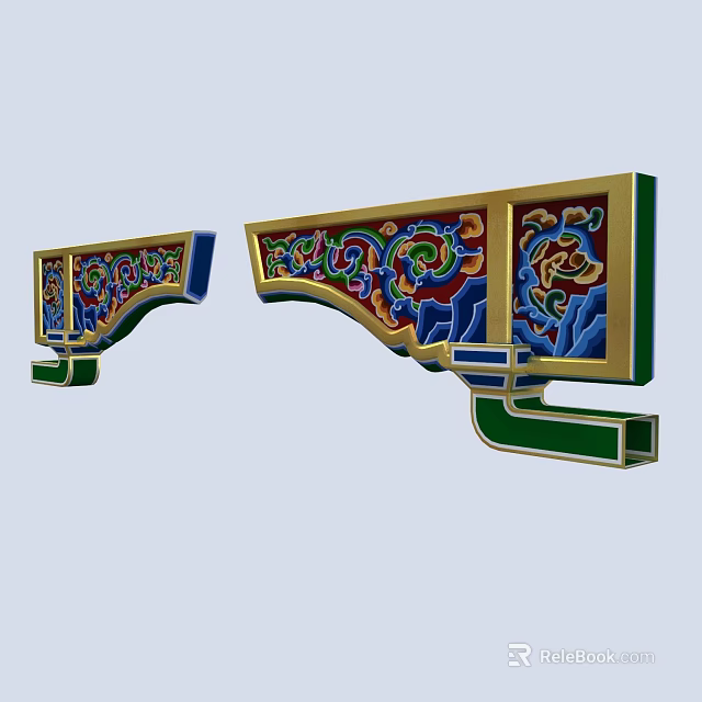 Colorful Traditional Chinese Architectural Components With Intricate Patterns And Carvings 3d model 