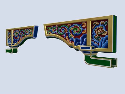 Colorful Traditional Chinese Architectural Components With Intricate Patterns And Carvings 3d model