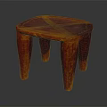 Handcrafted Reddish Wooden Stool With Four Legs And Textured Glossy Top Design