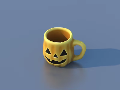 Yellow Pumpkin Shaped Mug Featuring Jack O Lantern Face Design for Festive Decorative Use 3d model