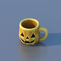 Yellow Pumpkin Shaped Mug Featuring Jack O Lantern Face Design for Festive Decorative Use 3d model