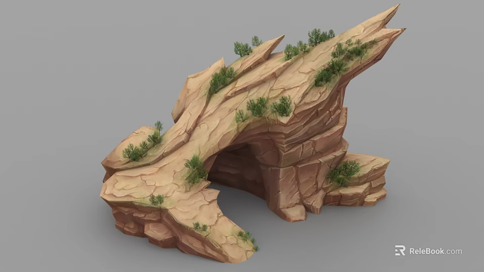 Garden Ornament Rock Formation With Small Green Plants And Natural Decorative Style 3d model 