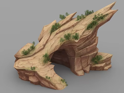 Garden Ornament Rock Formation With Small Green Plants And Natural Decorative Style 3d model