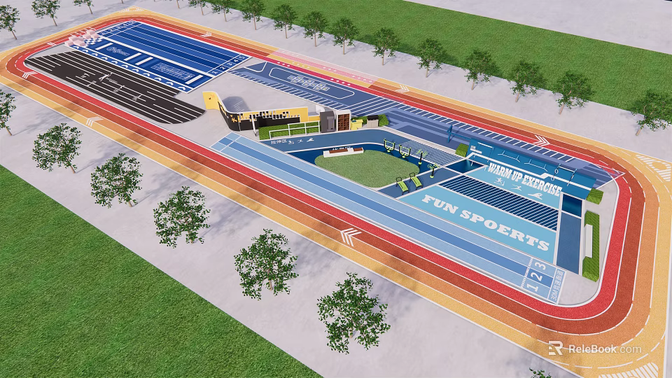 Colorful Children's Play Area With Running Tracks Sports Zones And Green Surroundings 3d model 