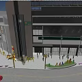 Modern Commercial Street With Multi storey Building Glass Curtain Wall Shops And Pedestrians