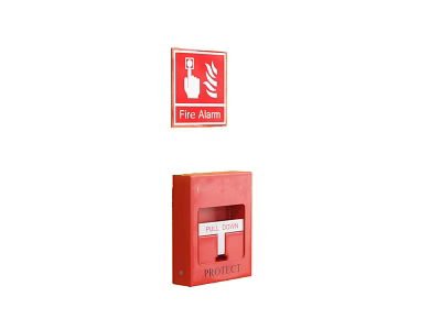 Red Fire Alarm And Hydrant Box Safety Equipment Mounted On Wall 3d model