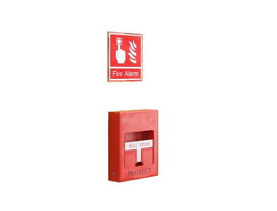 Fire warning sign of fire extinguisher box 3d model