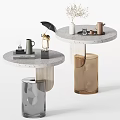 Modern Round Side Tables With Terrazzo Top Vase Teapot Books And Decorative Figurine