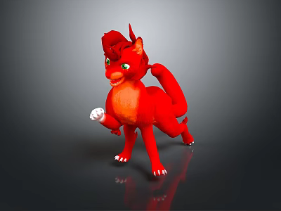 Playful Red Fox Fantasy Character With Green Eyes Fluffy Tail And White Paws 3d model