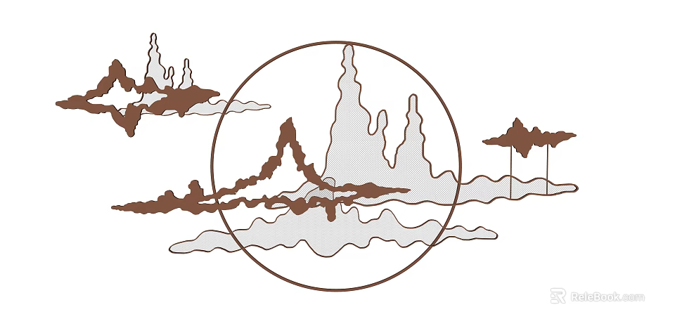 Wall Decor with Ink Painting Style Mountains and Clouds Pattern for Home Interior Decoration 3d model