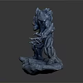 Blue Rock Creature Character Standing With Red Eyes On Rock Base
