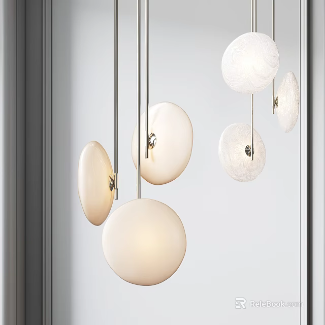 Modern Multiple Globe Chandelier With White Frosted Glass And Metal Hanging Rods For Interior Decor 3d model 