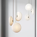 Modern Multiple Globe Chandelier With White Frosted Glass And Metal Hanging Rods For Interior Decor