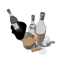 Wine Bottles Glass Ice Bucket Cheese Wooden Container And Corkscrew Setup