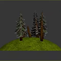 Cartoon Scene With Green Grassy Hill And Several Pine Trees With Brown Trunks
