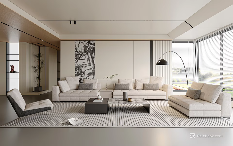 Modern Living Room Interior With Sectional Sofa Coffee Table Area Rug And Floor Lamp 3d model 