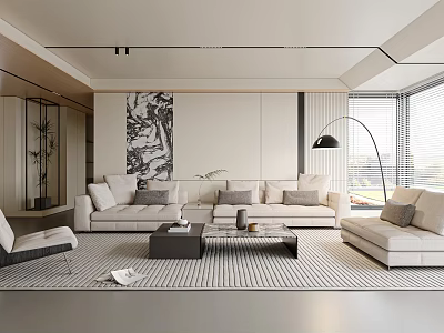 Modern Living Room Interior With Sectional Sofa Coffee Table Area Rug And Floor Lamp 3d model