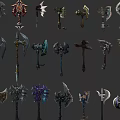 Various Medieval Fantasy Axes With Unique Designs And Decorative Handles
