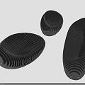 Modern Black Landscape Seats With Three Different Wave Texture Shapes 3d model