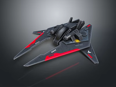 Sci Fi Black Aircraft Model With Red Accents And Streamlined Wings 3d model