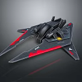 Sci Fi Black Aircraft Model With Red Accents And Streamlined Wings