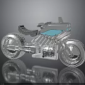 Silver Metallic Modern Motorcycle With Blue Accents Large Wheels And Black Seat