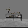 Elegant Black Entryway Console Table with Gold Trim Decorative Vase and Books 3d model