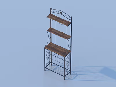 Decorative Three Tier Display Shelf with Metal Frame and Wooden Shelves 3d model