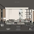 Living Room Sofa Coffee Table Combination Single Leisure Chair Sofa Background Wall Table Lamp Sideboard Dining Table and Chair Chandelier Book Accessories 3d model