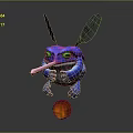 Fantasy Blue Creature With Green Eyes Sticking Tongue And Wings Balancing On Orange Ball