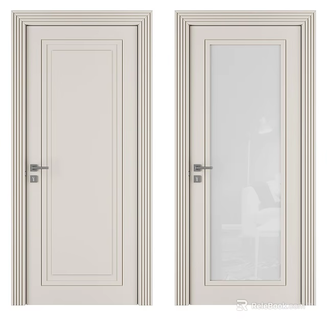 Modern Light Color Swing Doors With Solid And Glass Panels For Home Interior 3d model 