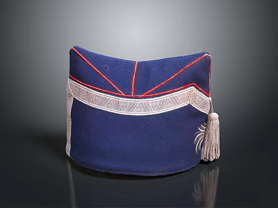 Dark Blue Traditional Hat With Red Stitching White Trim And Tassel Design 3d model