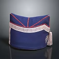 Dark Blue Traditional Hat With Red Stitching White Trim And Tassel Design
