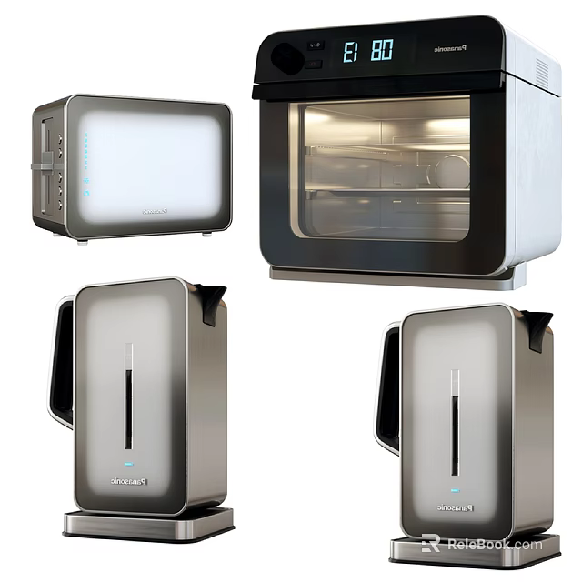 Modern Stainless Steel Kitchen Appliances Including Toaster Microwave And Oven 3d model 
