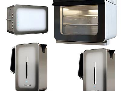 Modern Stainless Steel Kitchen Appliances Including Toaster Microwave And Oven 3d model
