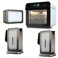 Modern Stainless Steel Kitchen Appliances Including Toaster Microwave And Oven