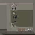 Modern Stylish Wardrobe With Open Shelves Closed Cabinets Drawers Storage Baskets And Decorative Figurines
