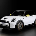 White Small Car With Black Roof Yellow Side Mirrors And Stylish Wheel Design