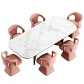 Elegant Modern Dining Table Set With Marble Top And Six Pink Upholstered Chairs 3d model