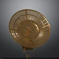 Ornamental Golden Rotary Wheel Frame With Intricate Grid Design And Sturdy Base