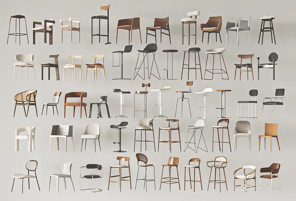 Various Modern Bar Stools With Diverse Designs Materials And Color Options 3d model